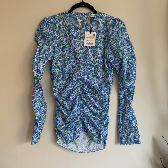 Zara women’s printed floral gathered blouse tops - Picture 7 of 16